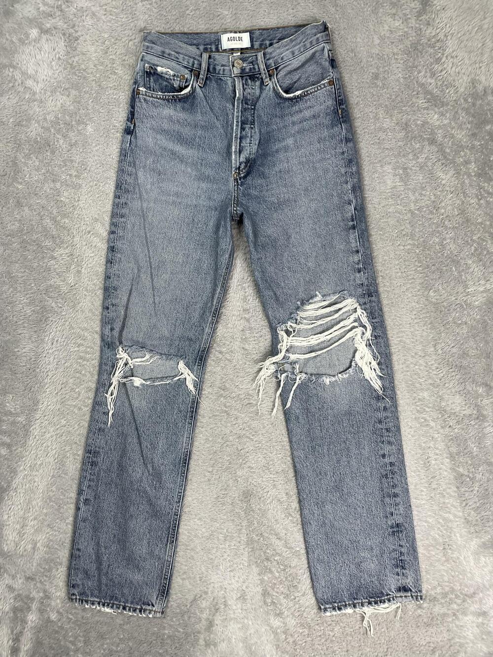 AGOLDE 90s Straight Jeans Womens 25 Blue Med Wash High Rise Distressed Denim